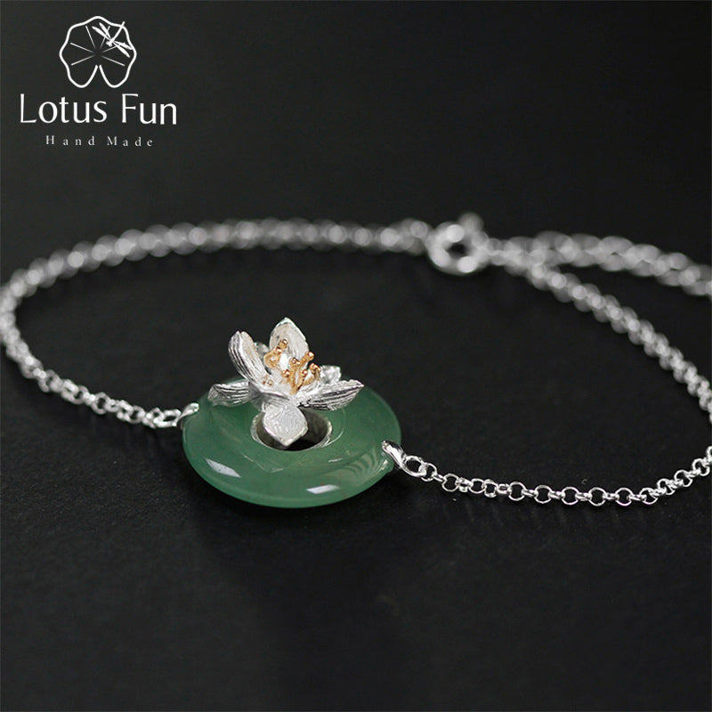 Real 925 Sterling Silver Chain Bracelets for Women Green Aventurine Flower Fine Jewelry Silver Bracelet with Gemstone