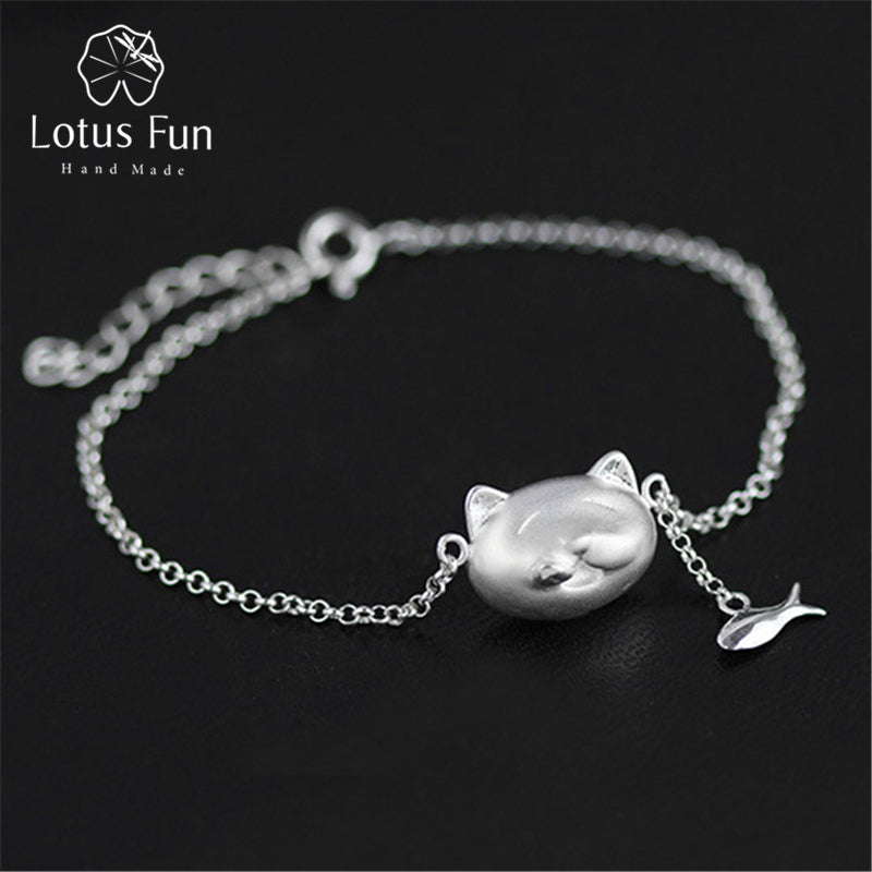 Real 925 Sterling Silver Chain Bracelets for Women Jewellery Unique Cats Fish Bracelets Fine Jewelry moda feminina