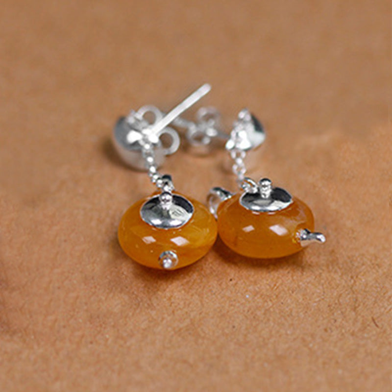 Real 925 Sterling Silver Drop Earrings Jewelry Earrings Amber Fine Jewelry Chinese Tea Teapot Long Chain Earings Gifts