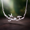 Real 925 Sterling Silver Handmade Designer Fine Jewelry Cute Bird on Branches Necklace with Pendant for Women Collier
