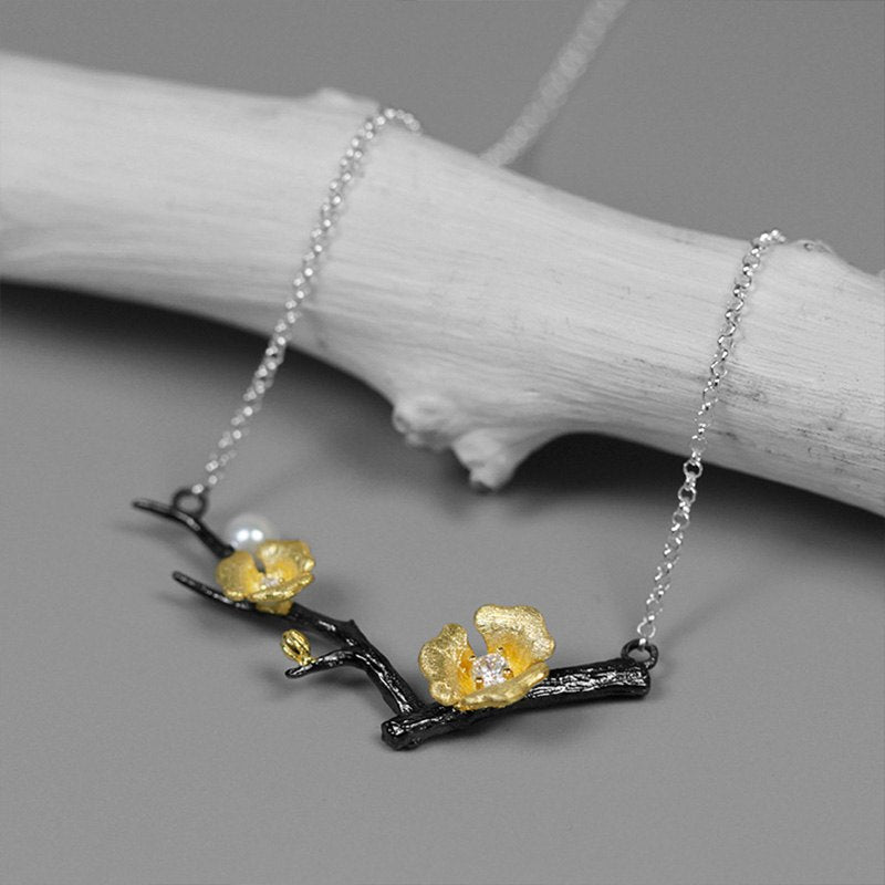 Real 925 Sterling Silver Handmade Designer Fine Jewelry Delicated Plum Blossom Flower Necklace with Chain for Women