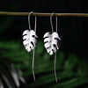 Real 925 Sterling Silver Handmade Fine Jewelry Creative Monstera Leaves Design Dangle Earrings for Women Bijoux