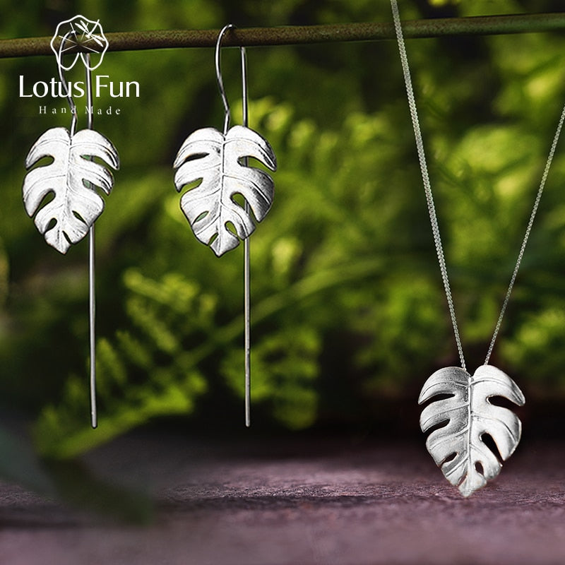 Real 925 Sterling Silver Handmade Fine Jewelry Creative Monstera Leaves Design Jewelry Set for Women Bijoux