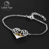 Real 925 Sterling Silver Handmade Fine Jewelry Romantic Bird in Love Heart Shape Bracelet for Women