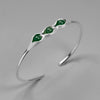 Real 925 Sterling Silver Handmade Jewelry Natural Green Stones Creative Pea Pods Design Bangles for Women