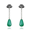 Real 925 Sterling Silver Natural Agate Creative Handmade Fine Jewelry Water Drop Lotus Drop Earrings for Women Brincos