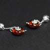 Real 925 Sterling Silver Natural Amber Original Handmade Fine Jewelry Cute Teapot Dangle Earrings for Women Bijoux