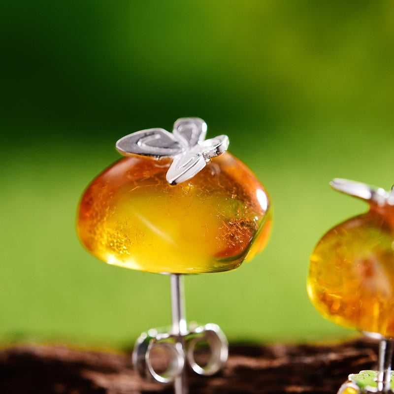 Real 925 Sterling Silver Natural Amber Stone Handmade Designer Fine Jewelry Butterfly Stud Earrings for Women Brincos