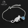 Real 925 Sterling Silver Natural Aquamarine Original Handmade Fine Jewelry Playing Cat Fashion Bracelet for Women