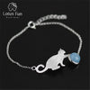 Real 925 Sterling Silver Natural Aquamarine Original Handmade Fine Jewelry Playing Cat Fashion Bracelet for Women