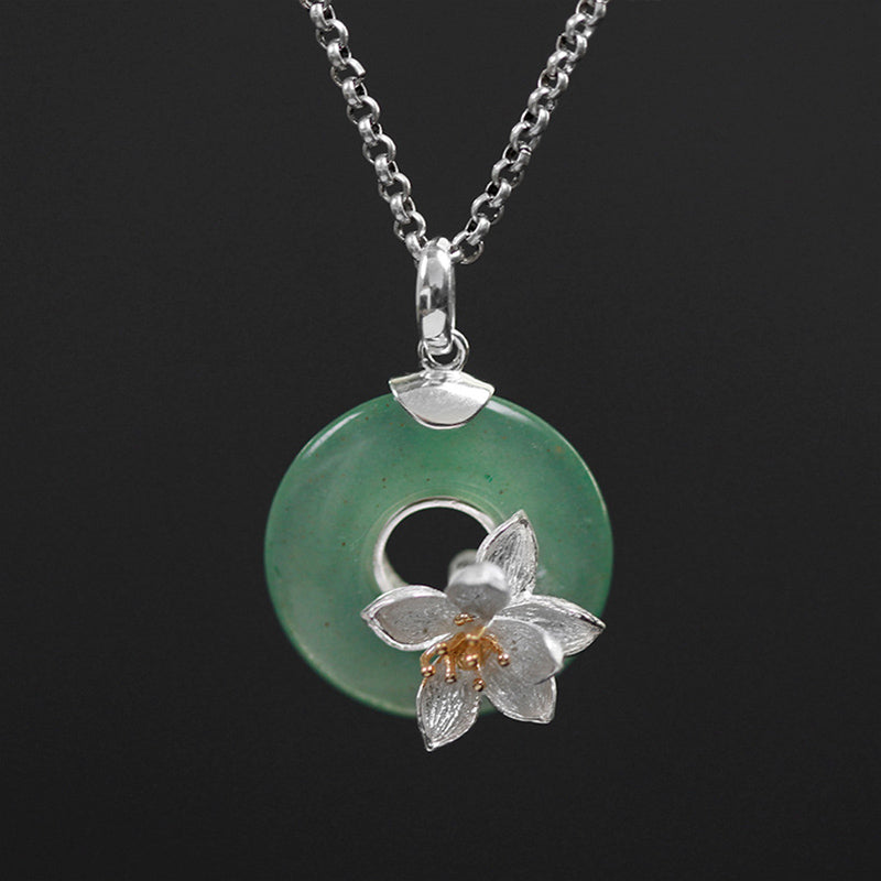 Real 925 Sterling Silver Natural Aventurine Green Gemstone Design Fine Jewelry Lotus Whispers Pendant without Necklace
