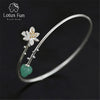 Real 925 Sterling Silver Natural Aventurine Handmade Fine Jewelry Delicate Lotus Whisper Design Bangle for Women