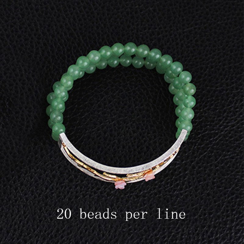 Real 925 Sterling Silver Natural Aventurine Handmade Fine Jewelry Vintage Plum Blossom Beads Bracelet for Women