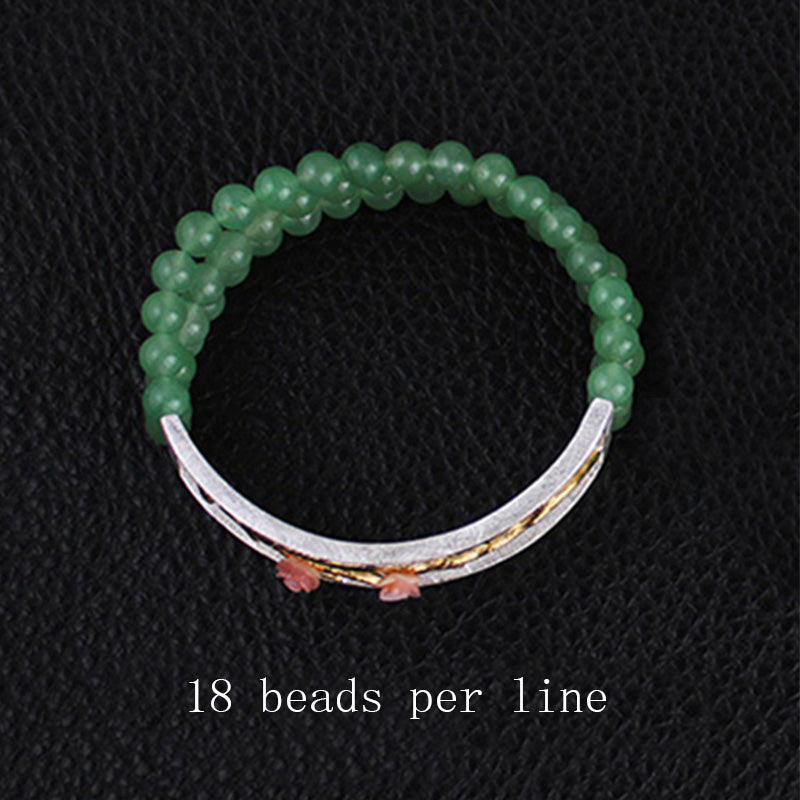 Real 925 Sterling Silver Natural Aventurine Handmade Fine Jewelry Vintage Plum Blossom Beads Bracelet for Women