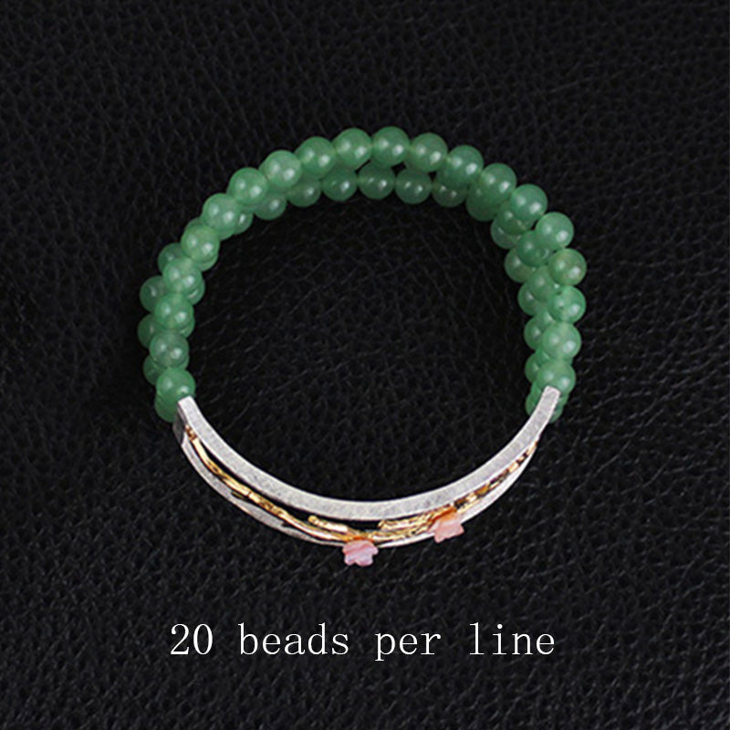 Real 925 Sterling Silver Natural Aventurine Handmade Fine Jewelry Vintage Plum Blossom Beads Bracelet for Women
