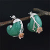 Real 925 Sterling Silver Natural Aventurine Original Handmade Fine Jewelry Plum Flower Stud Earrings for Women
