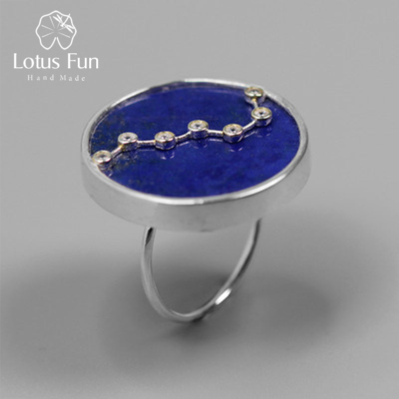 Real 925 Sterling Silver Natural Blue Lapis Handmade Fine Jewelry Queen of Night The Big Dipper Rings For Women