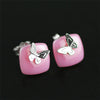 Real 925 Sterling Silver Natural Ceramics Creative Handmade Fine Jewelry Lovely Butterfly Stud Earrings for Women