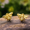 Real 925 Sterling Silver Natural Creative Handmade Designer Fine Jewelry Cute Honeybee Stud Earrings for Women Brincos