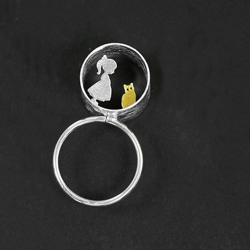 Real 925 Sterling Silver Natural Creative Handmade Fine Jewelry Meeting Love With Cat Statement Ring for Women Brincos