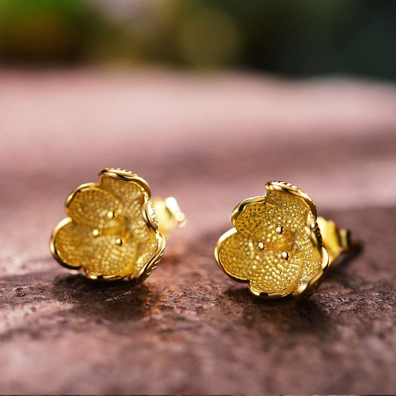 Real 925 Sterling Silver Natural Creative Handmade Fine Jewelry Vintage 3D Flower Stud Earrings for Women Brincos