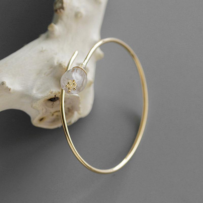 Real 925 Sterling Silver Natural Crystal Handmade Designer Fine Jewelry Fresh Bell Orchid Flower Bangle for Women