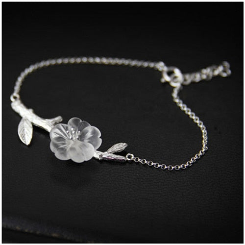 Real 925 Sterling Silver Natural Crystal Handmade Fine Jewelry Creative Flower in the Rain Design Bracelet for Women