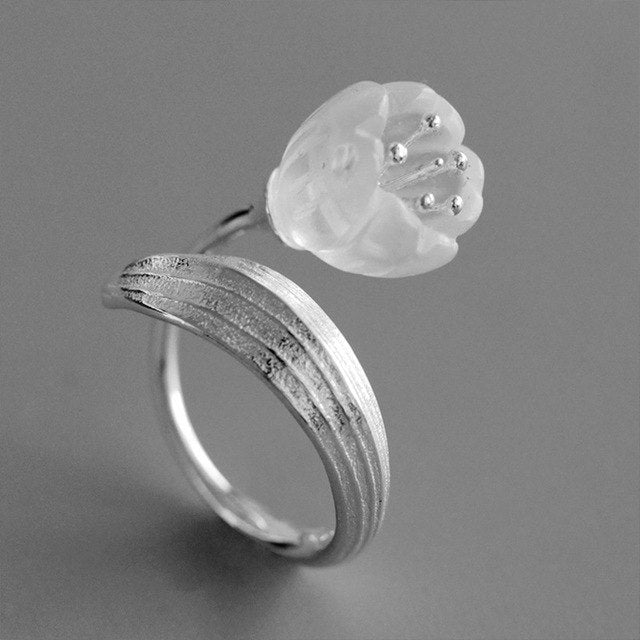 Real 925 Sterling Silver Natural Crystal Handmade Fine Jewelry Lily of the Valley Flower Rings For Women