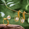 Real 925 Sterling Silver Natural Crystal Handmade Fine Jewelry Lily of the Valley Flower Jewelry Set For Women