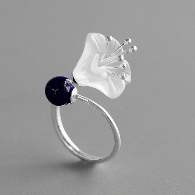 Real 925 Sterling Silver Natural Crystal Lapis Stone Handmade Designer Fine Jewelry Nice Flower Rings for Women Bijoux