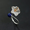 Real 925 Sterling Silver Natural Crystal Lapis Stone Handmade Designer Fine Jewelry Nice Flower Rings for Women Bijoux