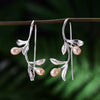 Real 925 Sterling Silver Natural Pearl Handmade Fine Jewelry Waterdrops from the Leaves Earrings for Women