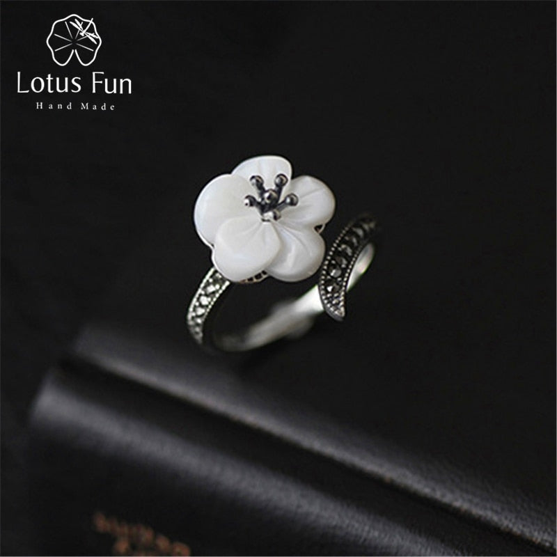 Real 925 Sterling Silver Natural Handmade Creative Designer Fine Jewelry Exclusive Flower Vintage Female Rings Bijoux