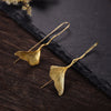 Real 925 Sterling Silver Natural Handmade Designer Fine Jewelry Vintage Ginkgo Leaf Drop Earrings for Women Brincos