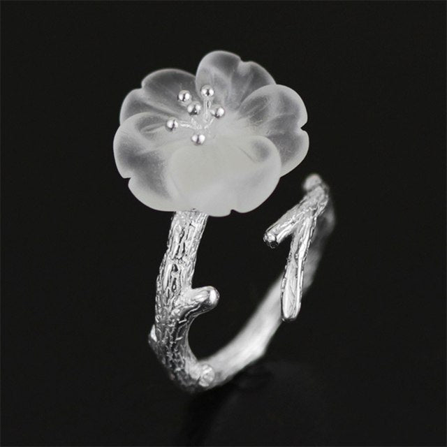 Real 925 Sterling Silver Natural Handmade Fine Jewelry Flower in the Rain Ring Open Rings for Women Female Bijoux