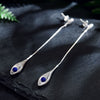 Real 925 Sterling Silver Natural Lapis Handmade Fine Jewelry Vintage Elegant Long Dangle Earrings for Women Brincos