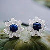 Real 925 Sterling Silver Natural Lapiz Original Handmade Fine Jewelry Blooming Lotus Stud Earrings for Women Brincos