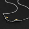 Real 925 Sterling Silver Natural Original Handmade Fine Jewelry Bird on Branch Necklace for Women Bijoux
