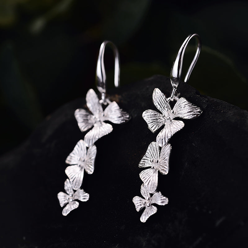 Real 925 Sterling Silver Natural Original Handmade Fine Jewelry Triple Flowers Fashion Drop Earrings for Women Brincos