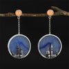Real 925 Sterling Silver Natural Original Handmade Fine Jewelry Vintage Florence Cathedral Dangle Earrings for Women
