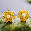 Real 925 Sterling Silver Natural Pearl Creative Handmade Fine Jewelry Vintage Blooming Lotus Stud Earrings for Women