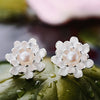 Real 925 Sterling Silver Natural Pearl Creative Handmade Fine Jewelry Vintage Blooming Lotus Stud Earrings for Women