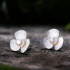 Real 925 Sterling Silver Natural Pearl Handmade Fine Jewelry Fresh Clover Flower Stud Earrings for Women Brincos