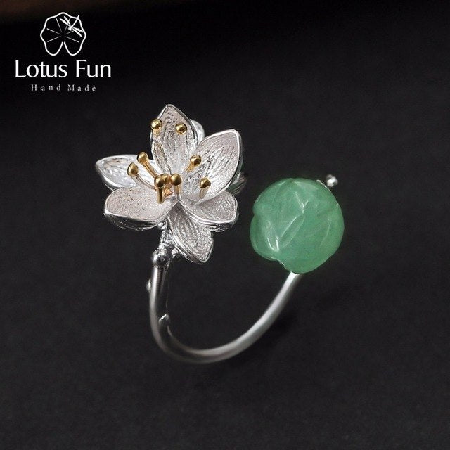 Real 925 Sterling Silver Natural Rose Quartz Handmade Fine Jewelry Flower Ring Lotus Whispers Rings for Women Bijoux
