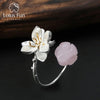 Real 925 Sterling Silver Natural Rose Quartz Handmade Fine Jewelry Flower Ring Lotus Whispers Rings for Women Bijoux