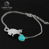 Real 925 Sterling Silver Natural Stone Creative Handmade Fine Jewelry Playing Cat Fashion Bracelet for Women Bijoux