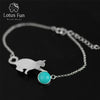 Real 925 Sterling Silver Natural Stone Creative Handmade Fine Jewelry Playing Cat Fashion Bracelet for Women Bijoux