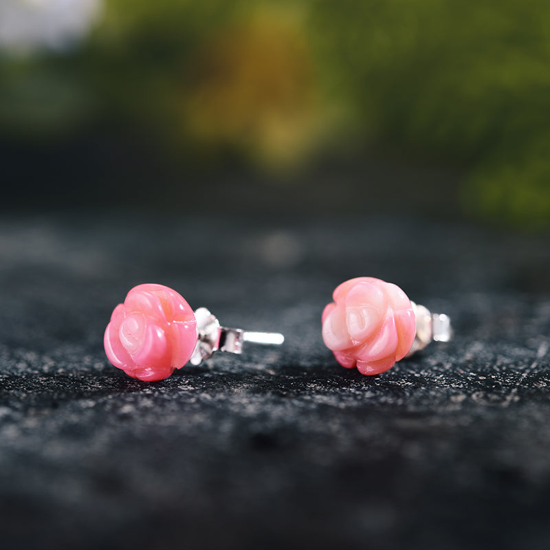 Real 925 Sterling Silver Natural Stone Creative Handmade Fine Jewelry Vintage Flower Stud Earrings for Women Brincos