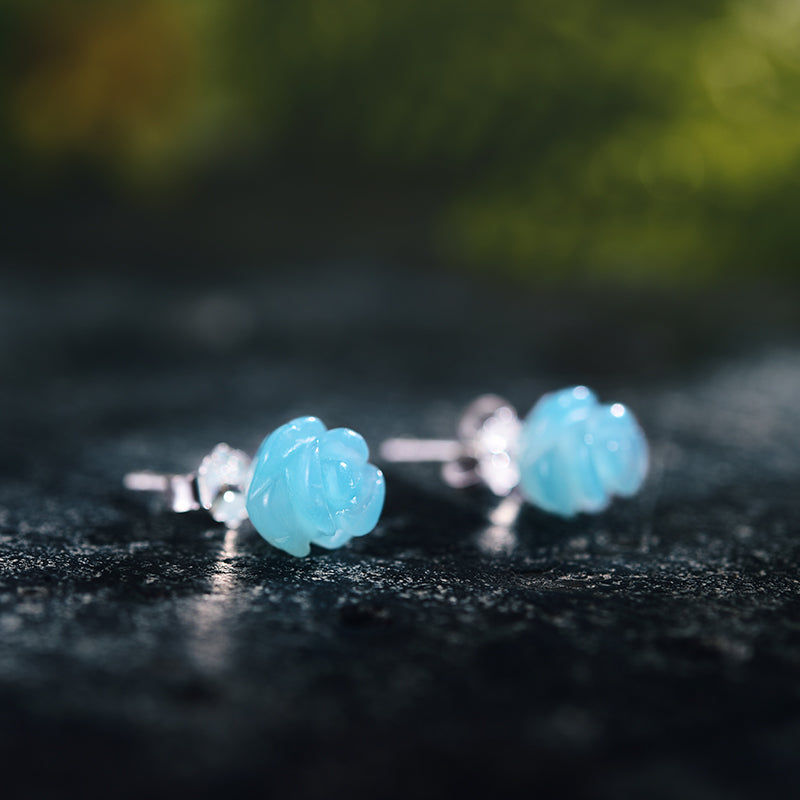 Real 925 Sterling Silver Natural Stone Creative Handmade Fine Jewelry Vintage Flower Stud Earrings for Women Brincos