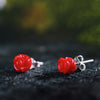 Real 925 Sterling Silver Natural Stone Creative Handmade Fine Jewelry Vintage Flower Stud Earrings for Women Brincos